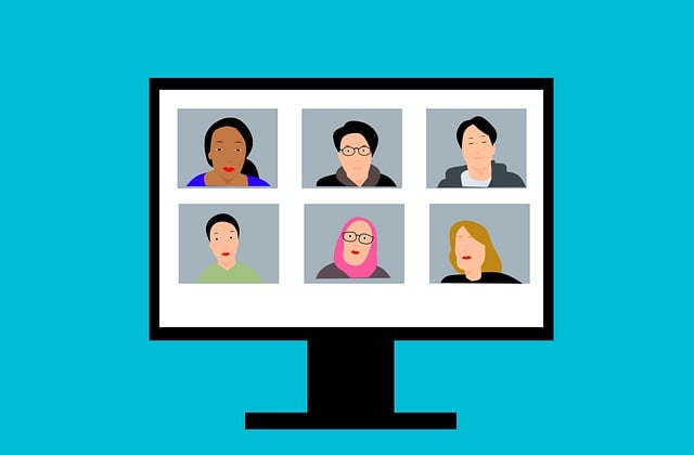 A graphic of a computer screen showing six icons of people, as if they were on an online meeting