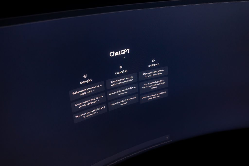 A dark blue screen showing ChatGPT